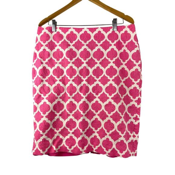 Talbots Pink & White Geometric Print Textured Lined Pencil Skirt Sz 14 - Picture 1 of 10